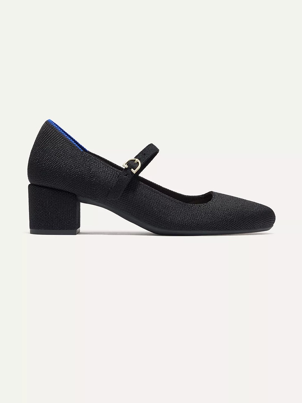 Rothy's women's Black The Mary Jane Block Heel Pumps with Gold Buckle size 5